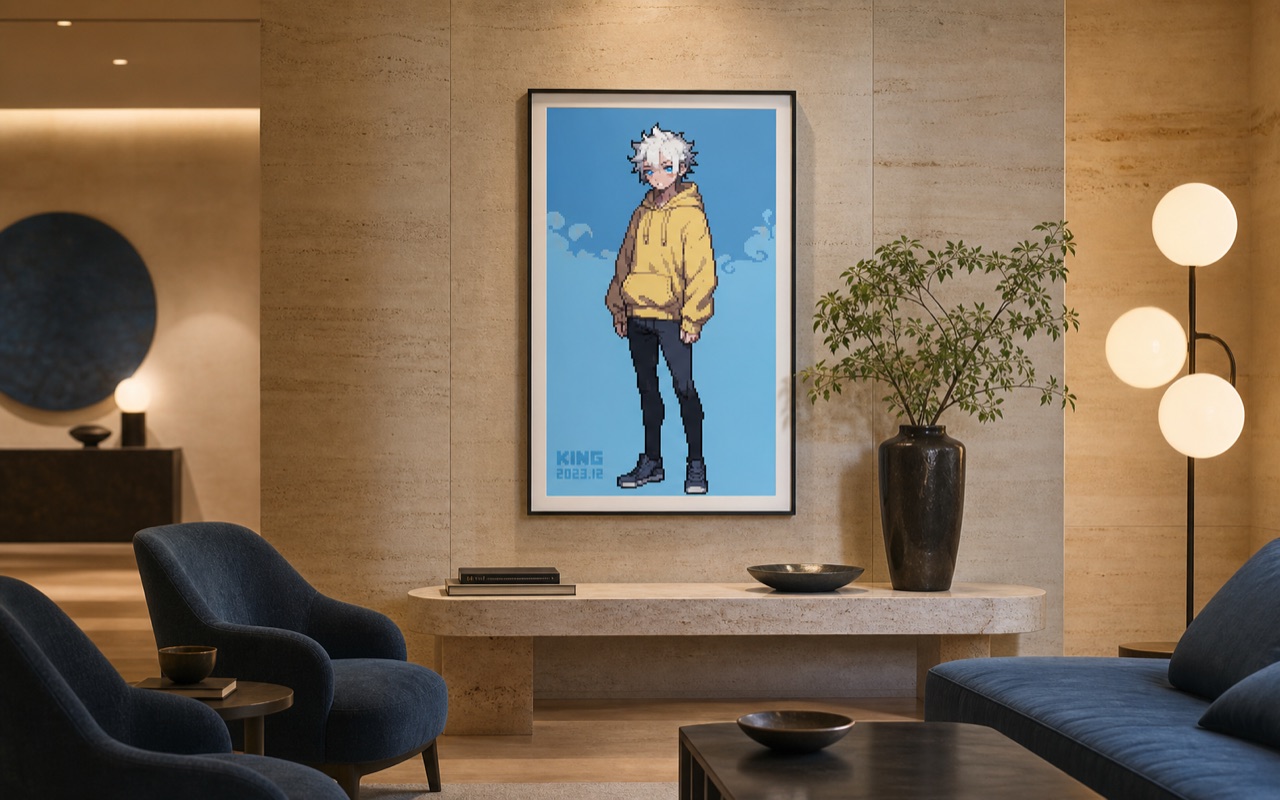YELLOW HOODIE / DESIGN HOTEL framed gallery presentation